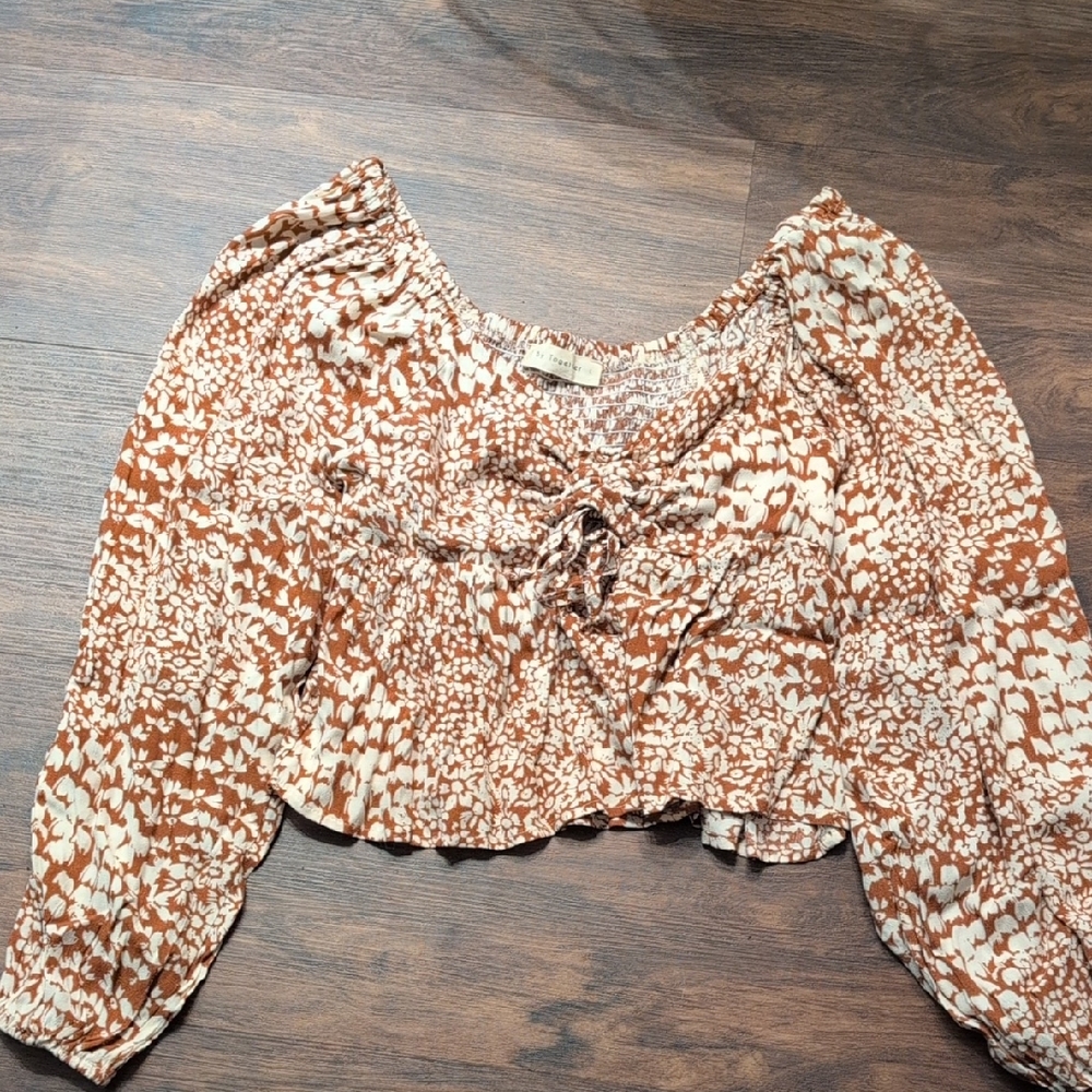 By Together Brown and Cream Patterned Blouse